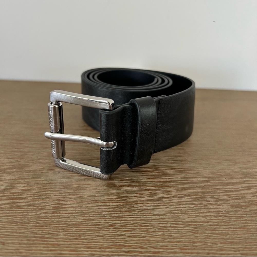 Michael Kors Womens Black Thin Jet Set Dress Belt Silver Roller Buckle - Size 2